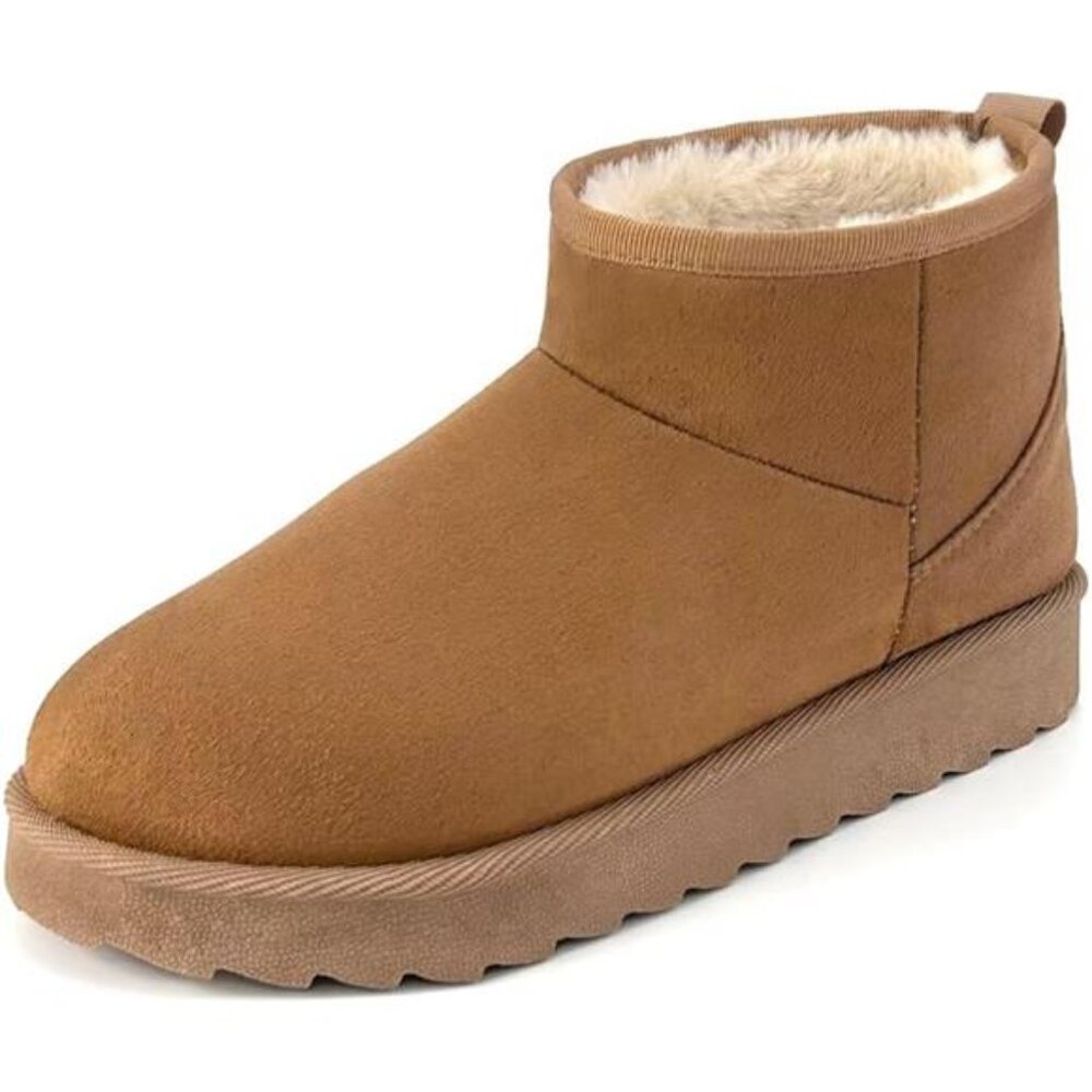 Women Suede Classic Ultra Mini Snow Boots, Faux Fur Lined Slip On Ankle Winter